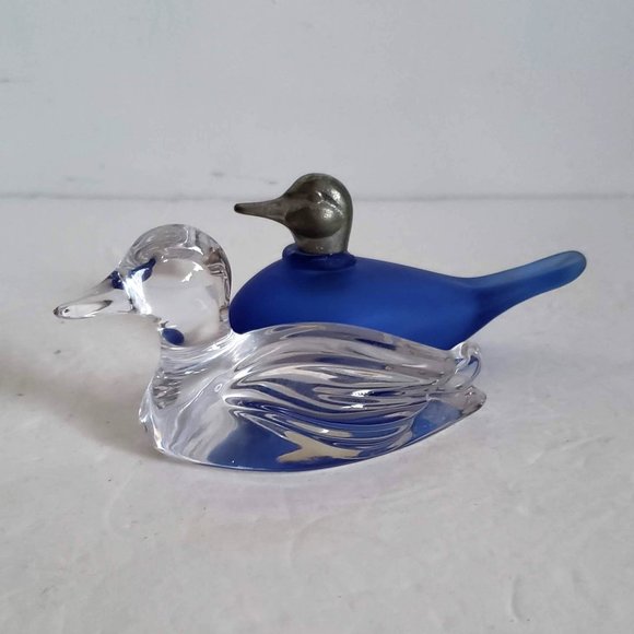 2pcs VINTAGE DUCKS Germany Lead Crystal & Blue Glass Figurines mallard duck - Picture 2 of 7
